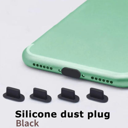 4 PCS Aluminum Alloy Anti Dust Plug for All iPhone Series and iPad AirPods - Silicone-Black-4PCS - sky-cover