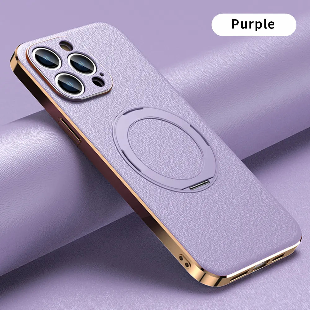 Magnetic Ring Leather Case for iPhone 15 14 Pro Max 13 12 11 Magsafe Compatible - For Iphone 15 / Purple - sky-cover