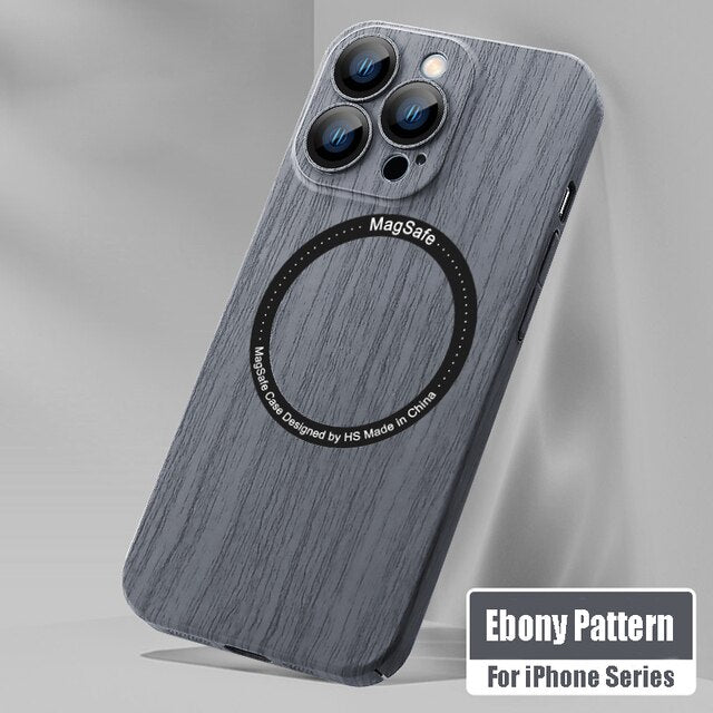 Wood Grain Case Compatible with Magsafe - Camera Lens Film Protective Hard Cover - Ebony Pattern / For iPhone 13 - sky-cover