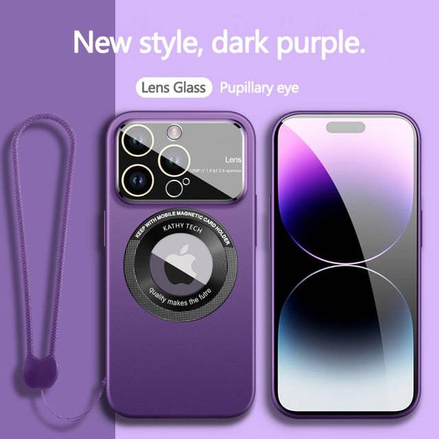 Premium Glass Lens Phone Case - Magsafe Compatible - Supports Wireless Charging - Purple cord / For iPhone 14 - sky-cover