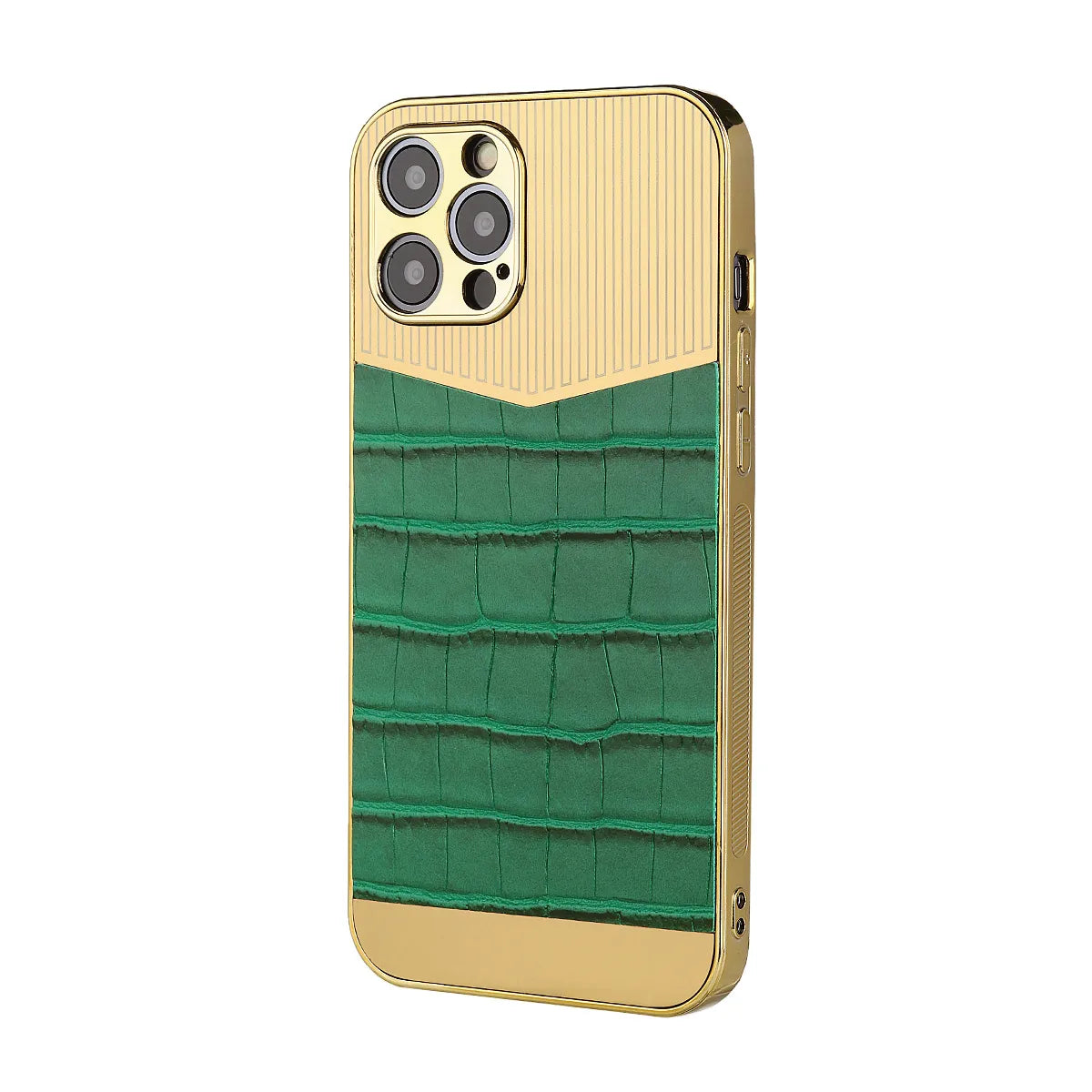 Luxury Aluminum Stainless Frame Leather Cover For All iPhone - gold green / For iPhone 14Pro Max - sky-cover