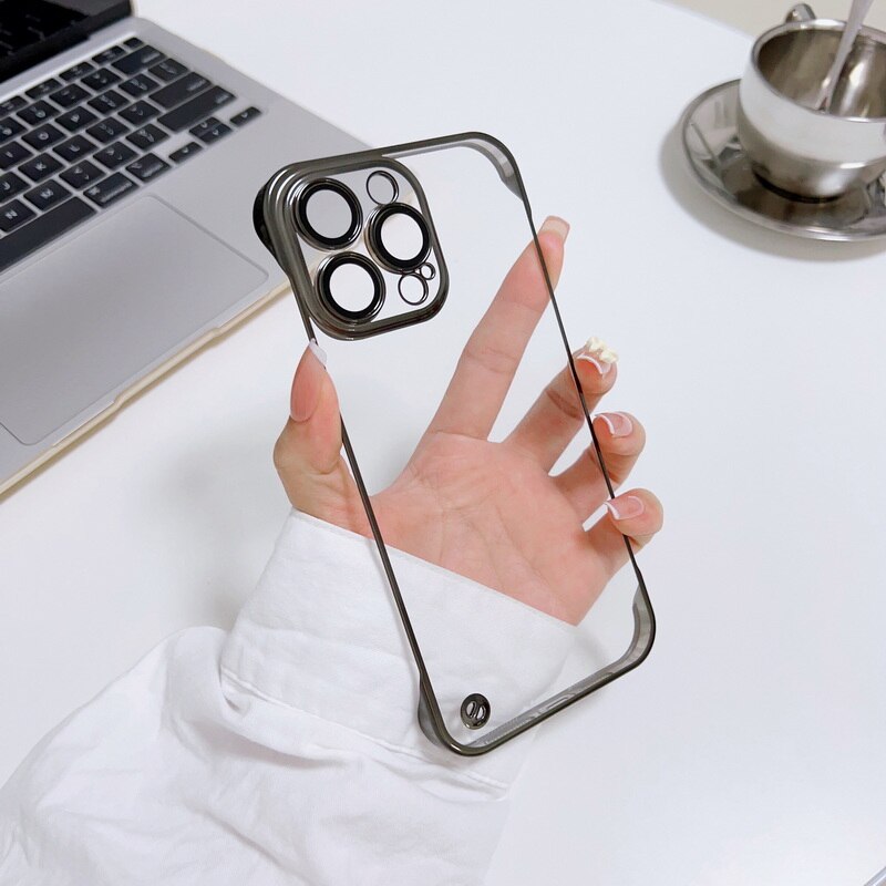 Lens Film Protector Frameless - Ultra Slim Clear Plating Case -Shockproof Soft - Black / For iPhone 14 Pro Max - sky-cover