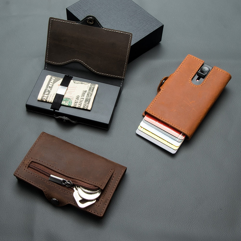 SKYCOVER Men Wallets - Real Cow Leather Pop-Up Business Credit Card Holder - sky-cover