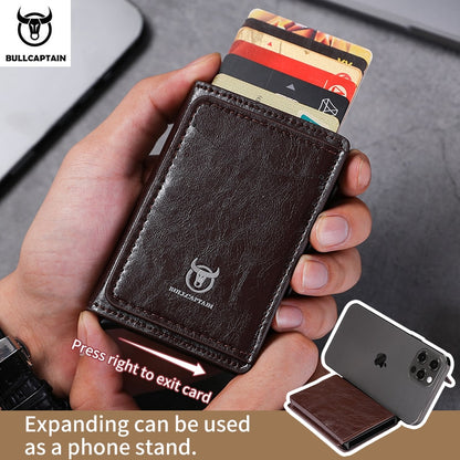 Bullcaptain RFID Blocking Wallet: Slim Leather Card Holder with Money Clip - sky-cover