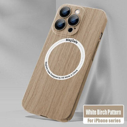 Wood Grain Case Compatible with Magsafe - Camera Lens Film Protective Hard Cover - White Birch Pattern / For iPhone 13 - sky-cover