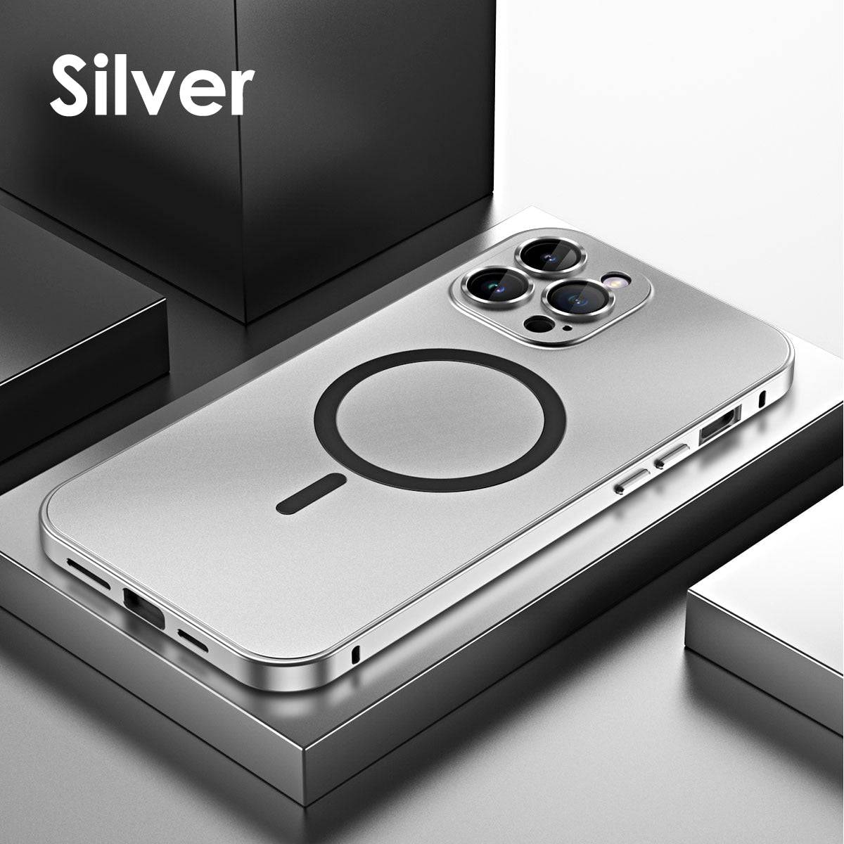Luxury Magnetic Alloy Metal Magsafe Cover With Lens Film Protection - Silver / For Iphone 14 - sky-cover