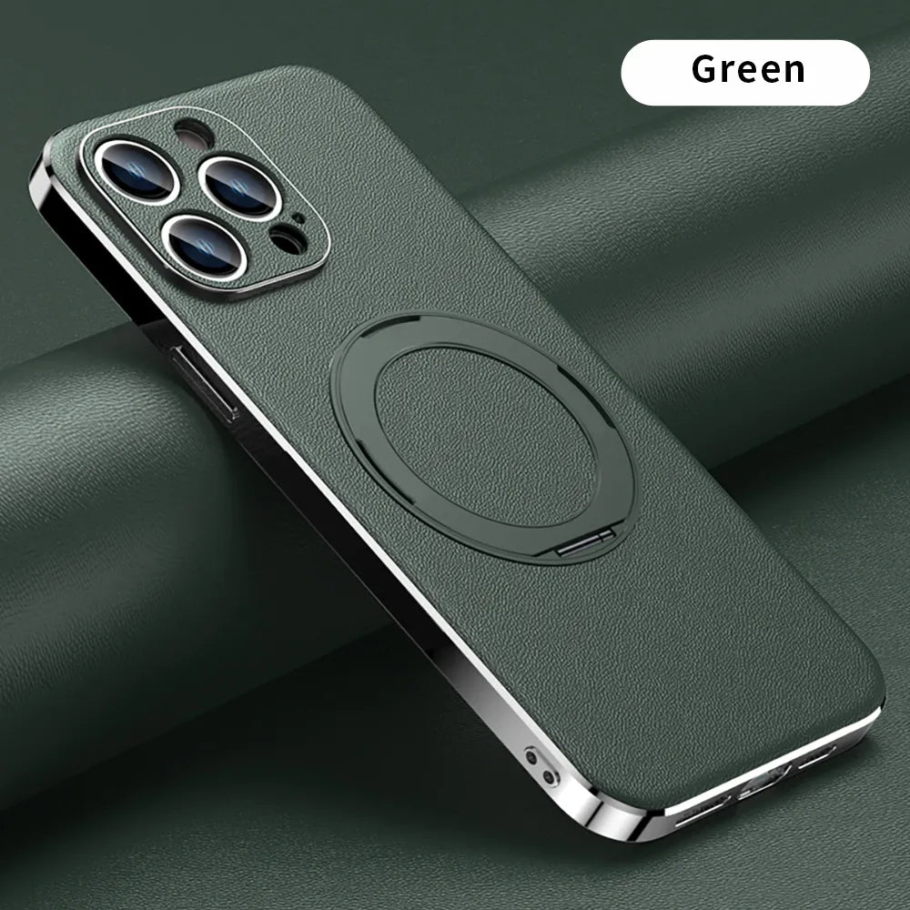 Magnetic Ring Leather Case for iPhone 15 14 Pro Max 13 12 11 Magsafe Compatible - For Iphone 15 / Green - sky-cover