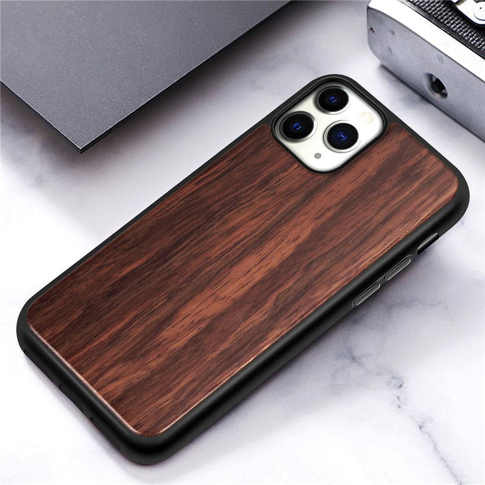 Real Wood back case for iphone 14 13 12 Genuine Bamboo Wooden Hard - palisander / iPhone 11Pro Max - sky-cover