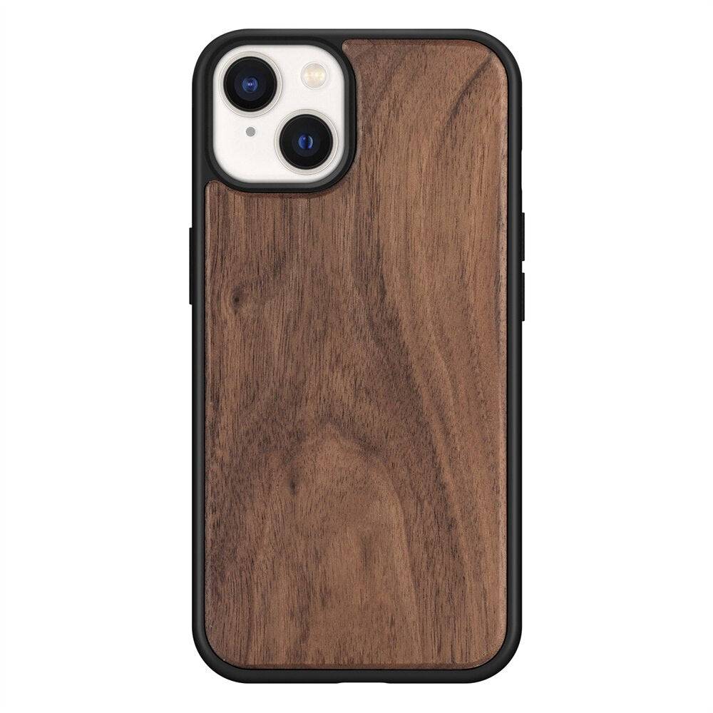 Natural Real Wood iPhone 13 Case Shockproof Protective Back Cover - Walnut / For iPhone 14 ProMax - sky-cover