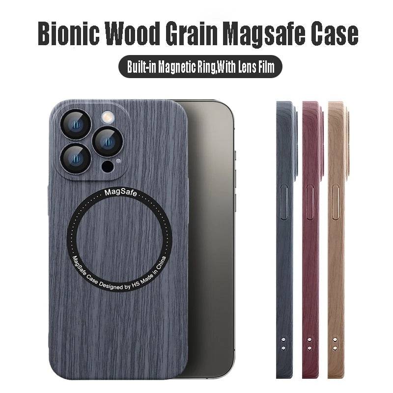 Wood Grain Case Compatible with Magsafe - Camera Lens Film Protective Hard Cover - sky-cover
