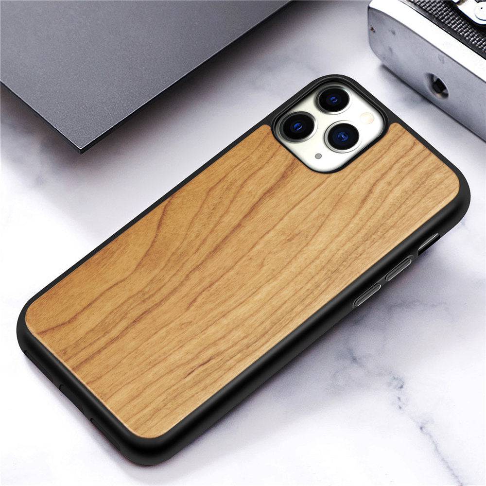 Real Wood back case for iphone 14 13 12 Genuine Bamboo Wooden Hard - cherry / iPhone 11Pro Max - sky-cover
