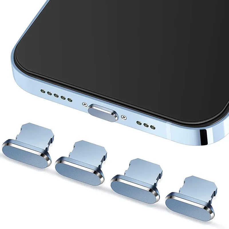 4 PCS Aluminum Alloy Anti Dust Plug for All iPhone Series and iPad AirPods - Far Peak Blue-4PCS - sky-cover