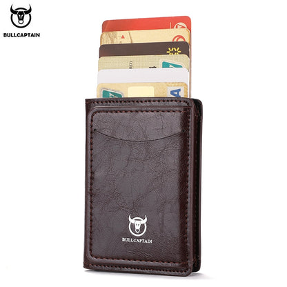 Bullcaptain RFID Blocking Wallet: Slim Leather Card Holder with Money Clip - coffee - sky-cover