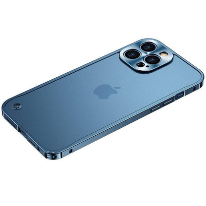 Metal Case For IPhone 13 case Aluminum Frame Frosted Back Panel - Blue / for iphone 15 pro max - sky-cover