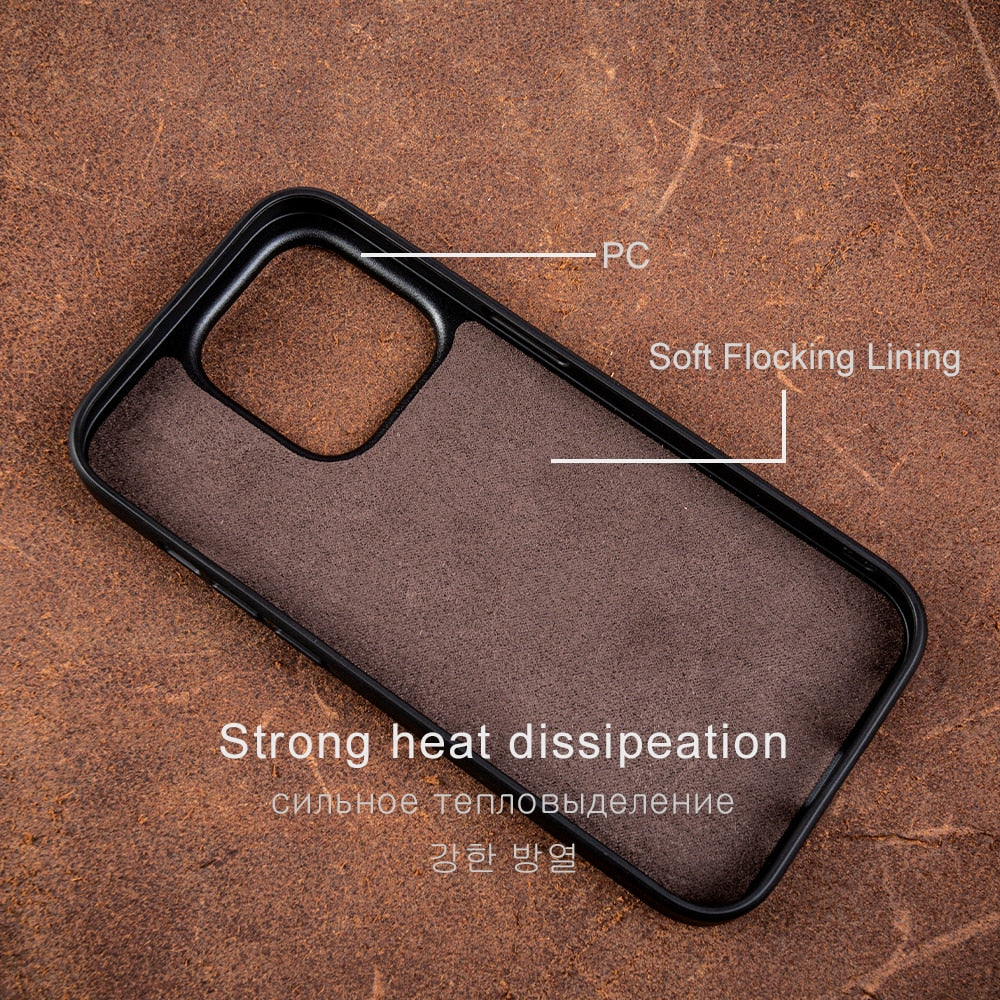 Genuine Leather Phone Case For Apple iPhone 15 14 13 Pro Max Plus Cowhide Leather Cove - sky-cover