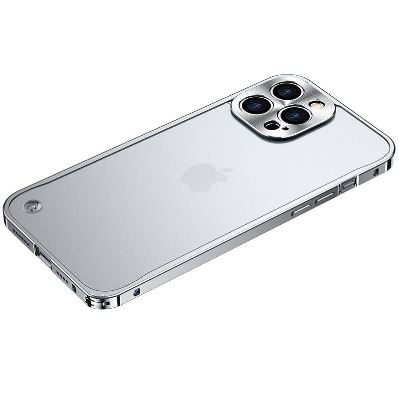 Metal Case For IPhone 13 case Aluminum Frame Frosted Back Panel - Silver / for iphone 15 pro max - sky-cover