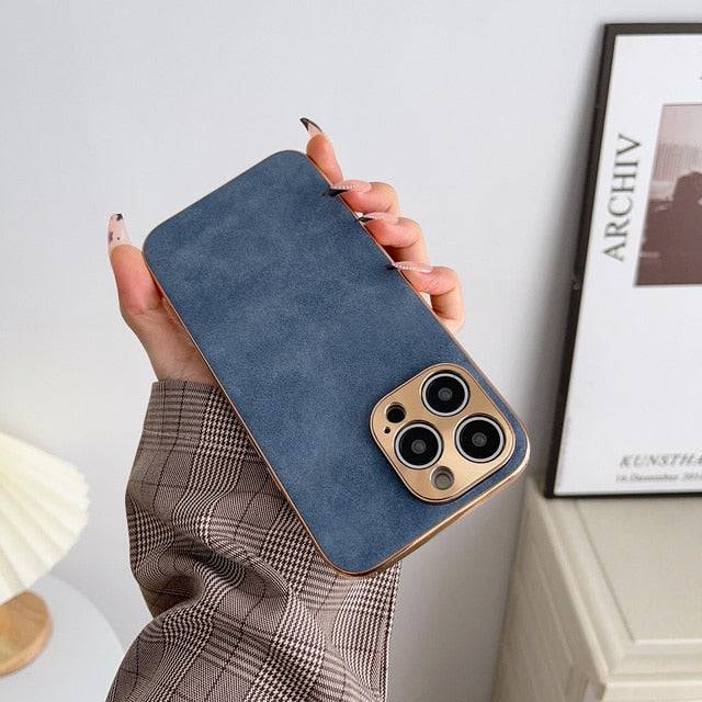 Electroplated Frame Sheepskin Phone Case for all iPhone | Lens Protection | Shockproof TPU Cover - Blue / For iphone 14 - sky-cover