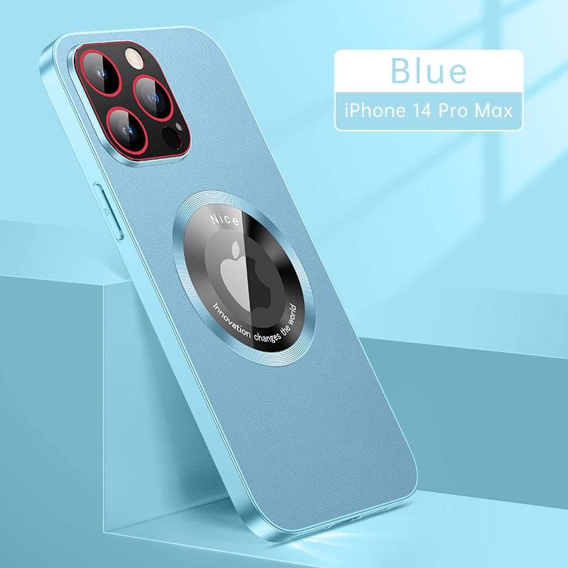 Leather Phone Case Compatible with Magsafe - Glass Metal Lens - Protection Shockproof - Blue / For iPhone 14 - sky-cover