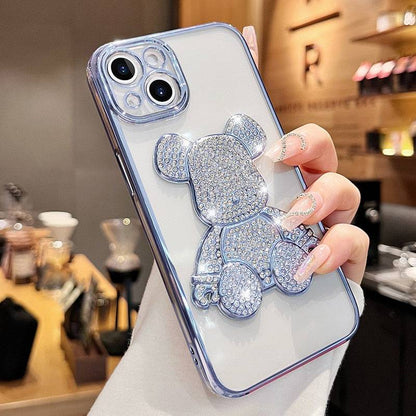 3D Diamond Cute Bear Clear Plating Silicone Full Cover - For iphone 13 / Blue - sky-cover