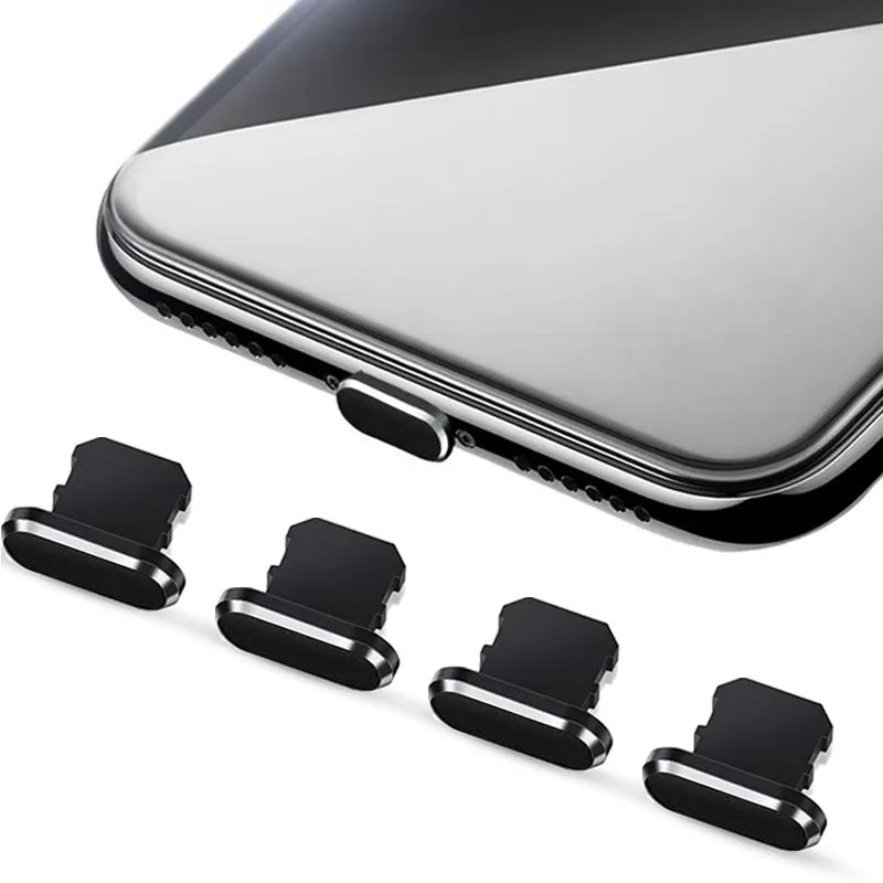 4 PCS Aluminum Alloy Anti Dust Plug for All iPhone Series and iPad AirPods - Black-4PCS - sky-cover