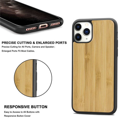 Real Wood back case for iphone 14 13 12 Genuine Bamboo Wooden Hard - sky-cover