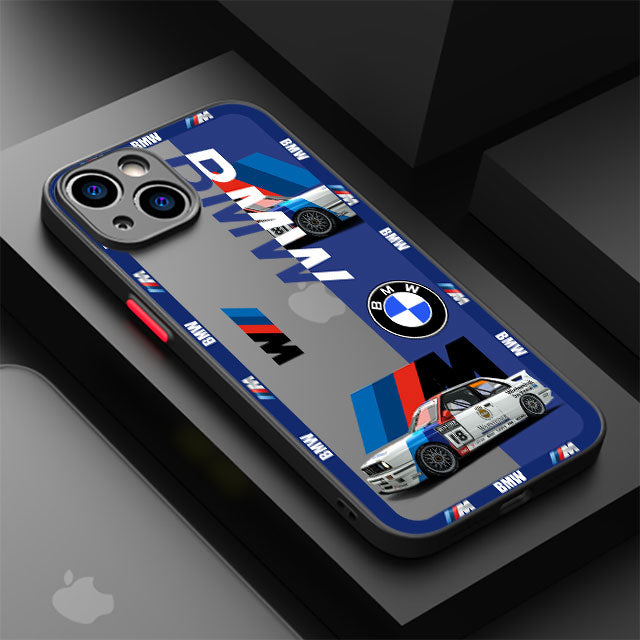 Luxury BMW Sports Drift Car Case For Apple iPhone 15, 14, 13, 12, 11 pro max Matte Phone Compatible with wireless charging Magsafe - Sky-BMW 01 / for iPhone 14 - sky-cover