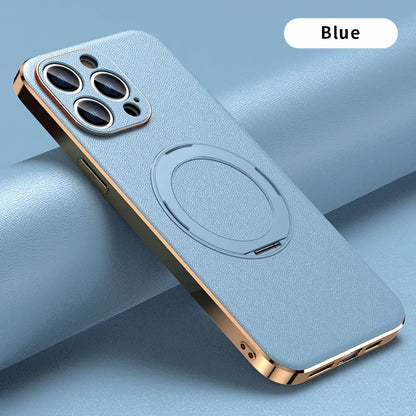 Magnetic Ring Leather Case for iPhone 15 14 Pro Max 13 12 11 Magsafe Compatible - For Iphone 15 / Blue - sky-cover