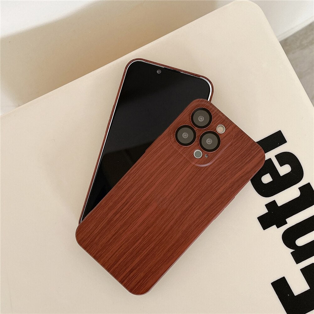 Wood Grain Case Compatible with Magsafe - Camera Lens Film Protective Hard Cover - sky-cover