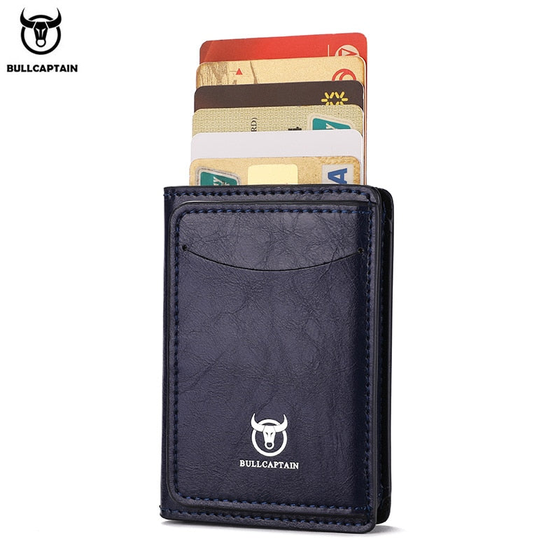 Bullcaptain RFID Blocking Wallet: Slim Leather Card Holder with Money Clip - blue - sky-cover