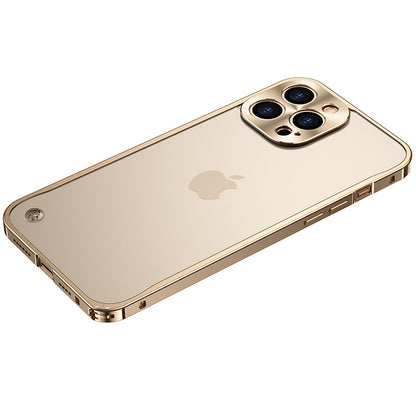 Metal Case For IPhone 13 case Aluminum Frame Frosted Back Panel - Gold / for iphone 15 pro max - sky-cover
