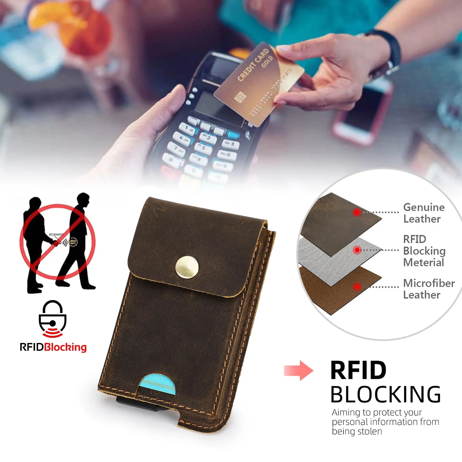 Vintage Genuine Leather RFID Blocking Cardholder Wallet for Men - Luxury Slim Card Wallet Case with Aluminum Metal Protection Vintage Genuine Leather RFID Blocking Cardholder Wallet for Men - Luxury Slim Card Wallet Case with Aluminum Metal Protection