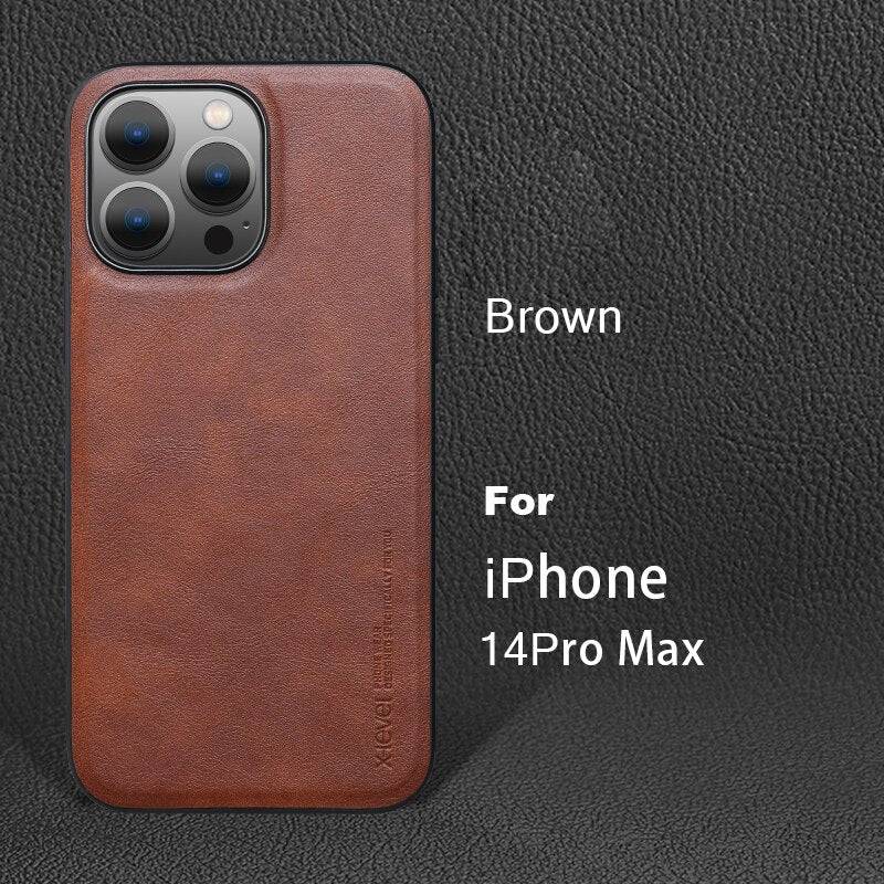 Luxury Vintage Leather +TPU Protective Back Cover for iPhone 14 Pro Compatibile con MagSave - Brown / For iPhone14 Pro Max - sky-cover