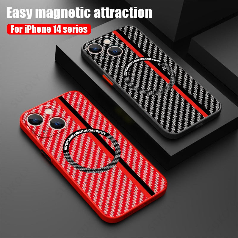 Carbon Fiber For Magsafe Wireless Charging Case For iPhone 15 Pro Max Shockproof Luxury Acrylic Phone - sky-cover