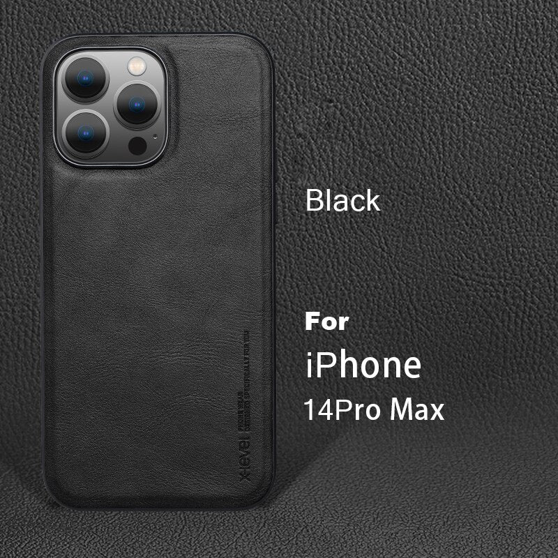 Luxury Vintage Leather +TPU Protective Back Cover for iPhone 14 Pro Compatibile con MagSave - Black / For iPhone14 Pro Max - sky-cover