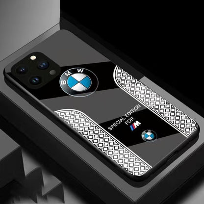 BMW Sport Luxury Phone Case for iPhone 15 14 13 12 11 Pro Max Carbon Fiber Glass Hard Cover - Black / For iphone 15 Pro Max - sky-cover