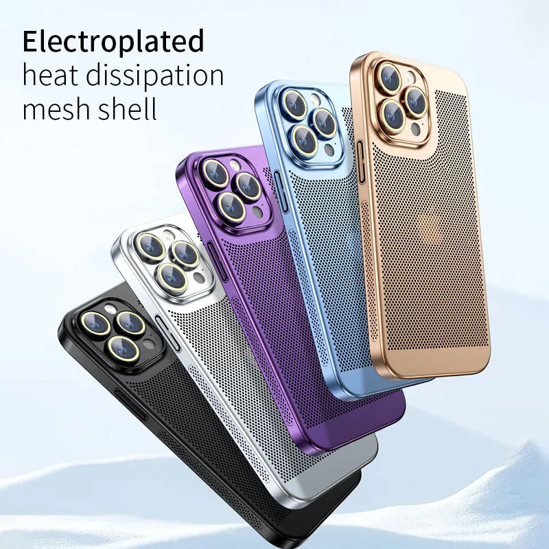 Premium Coating Heat Dissipation Hard Mesh Cooling PC Cover for iPhone with Lens Protector - sky-cover