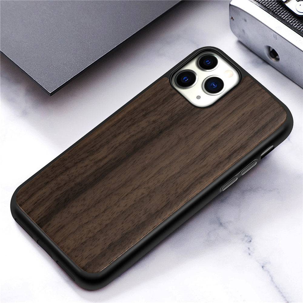 Real Wood back case for iphone 14 13 12 Genuine Bamboo Wooden Hard - walnut / iPhone 11Pro Max - sky-cover