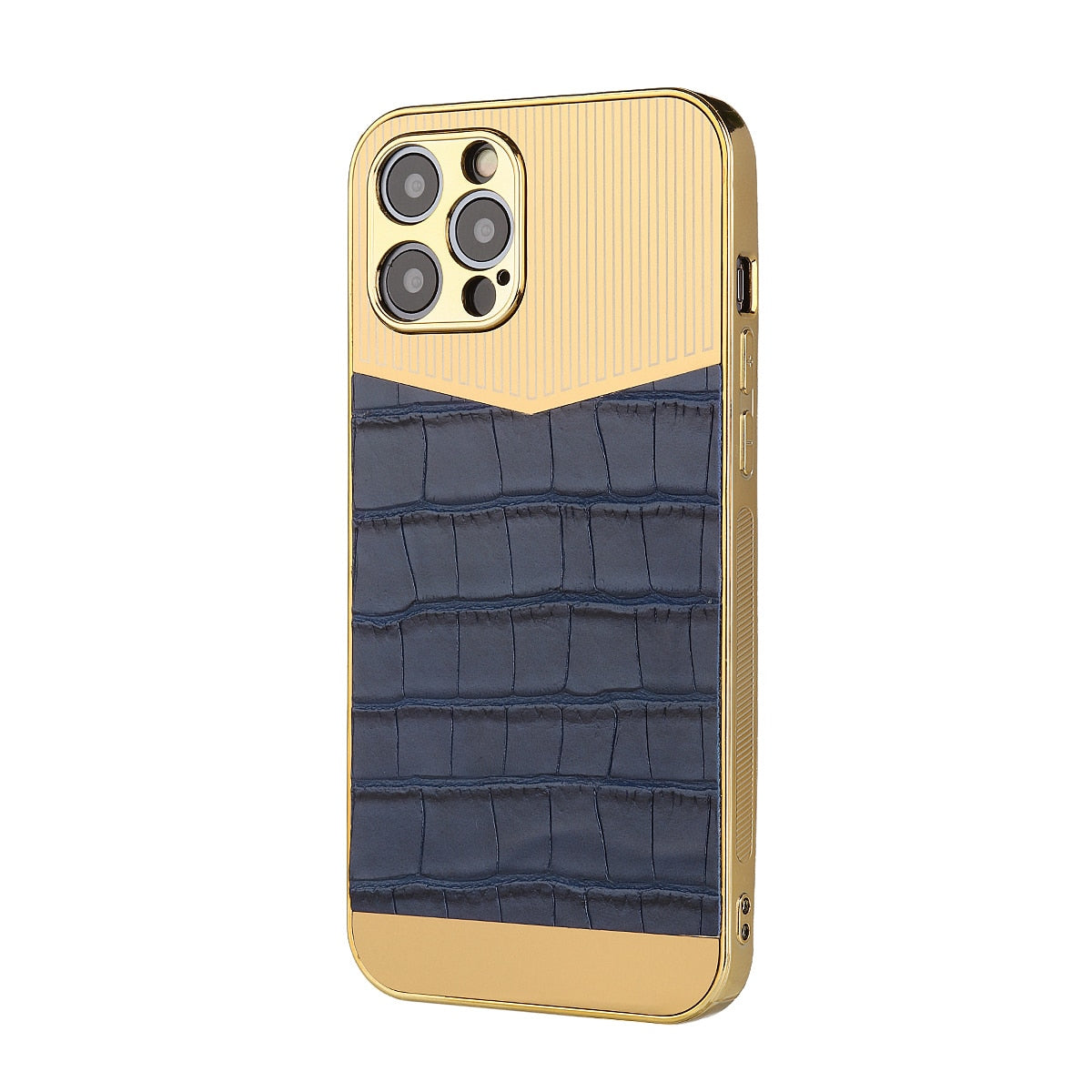 Luxury Aluminum Stainless Frame Leather Cover For All iPhone - gold blue / For iPhone 14Pro Max - sky-cover