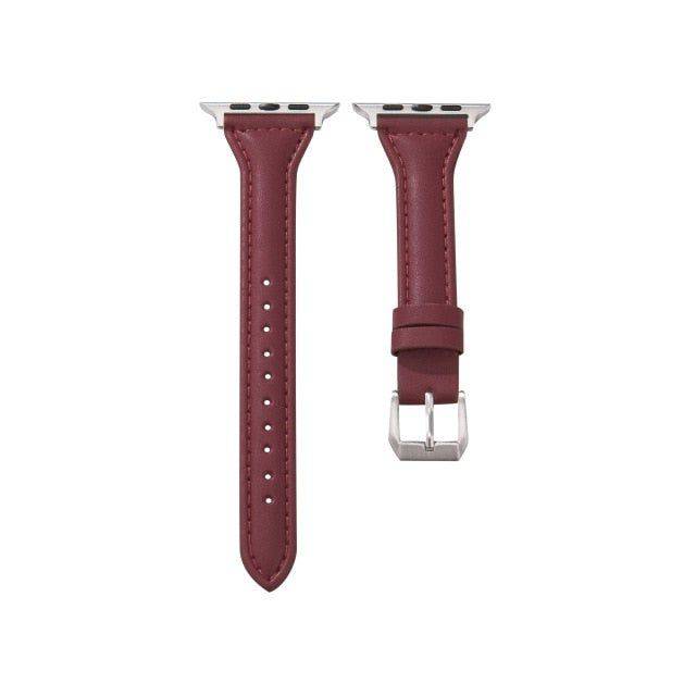 Band Woman Strap Leather Smart Watch - 38mm for series 123 / Red wine - sky-cover
