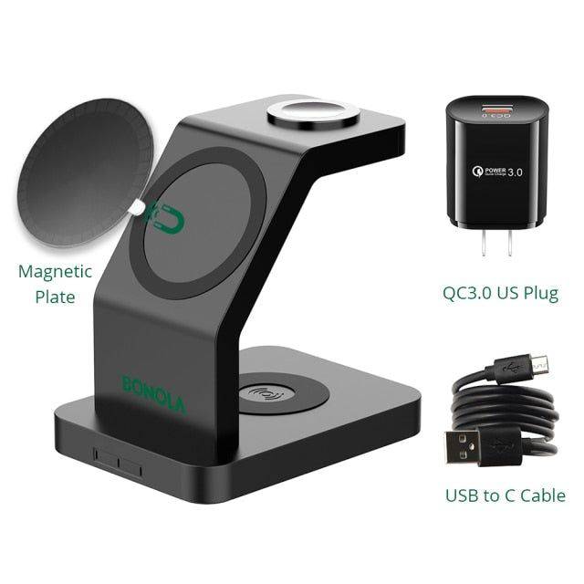 Smartphone fast charging, magnetic holder 3 in 1 wireless charging - Black - sky-cover