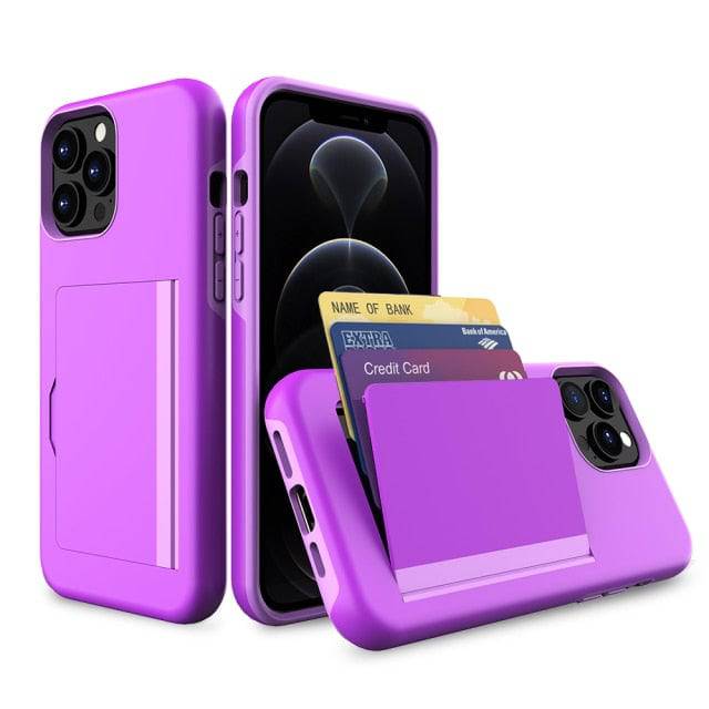 Phone case with card holder and strap - Purple / For iPhone 13 Mini - sky-cover