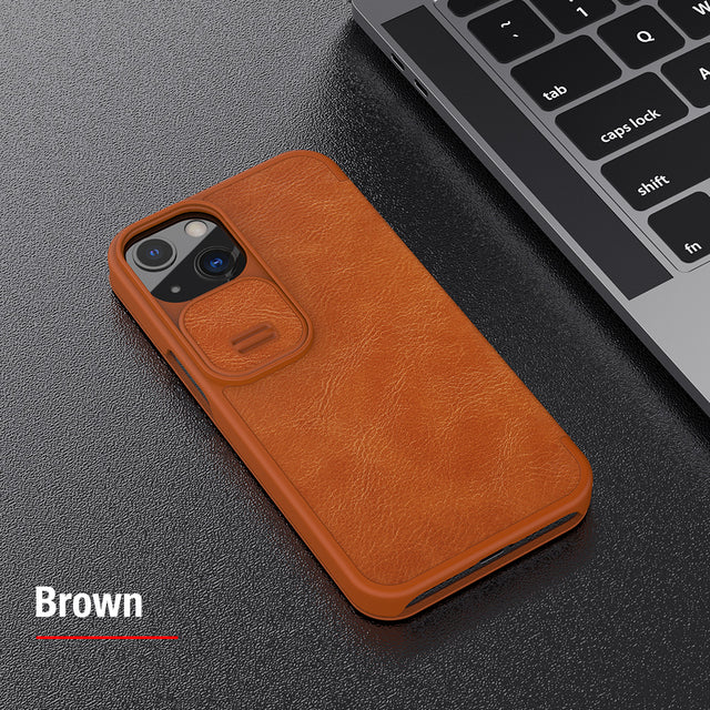 New Sliding Flip Cover Desing For iPhone 13 Pro Max Nillkin Qin - For iPhone 13 / Dark Brown - sky-cover