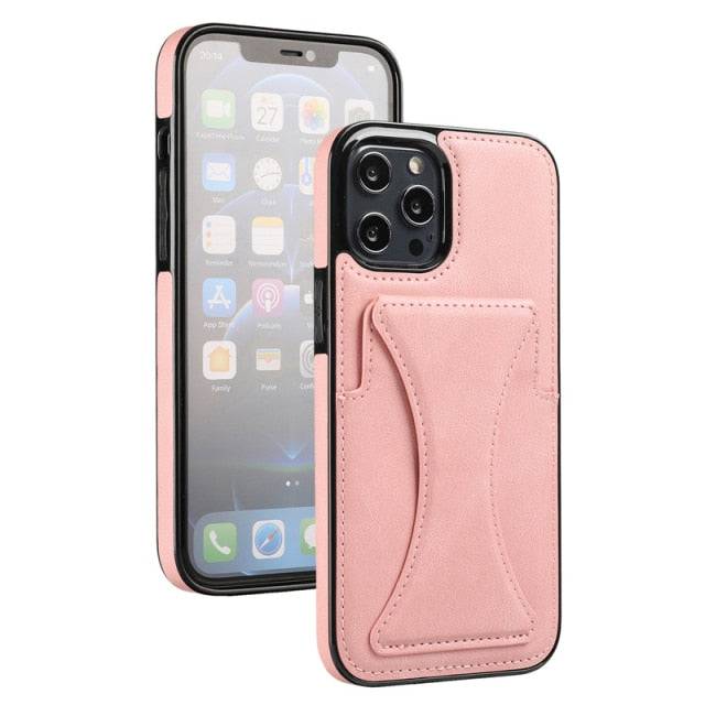 Luxury Leather Card Wallet Holder Phone Cover for all iphone - Pink / for iPhone 13 Pro - sky-cover