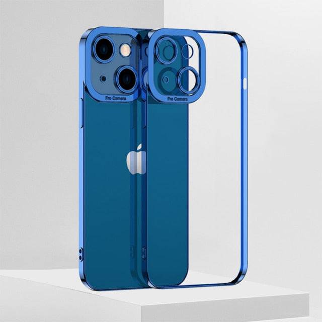 Luxury Plated Transparent TPU Silicon Phone Case - Box-Fresh Protection with a View - Blue / For iPhone 13 Mini - sky-cover
