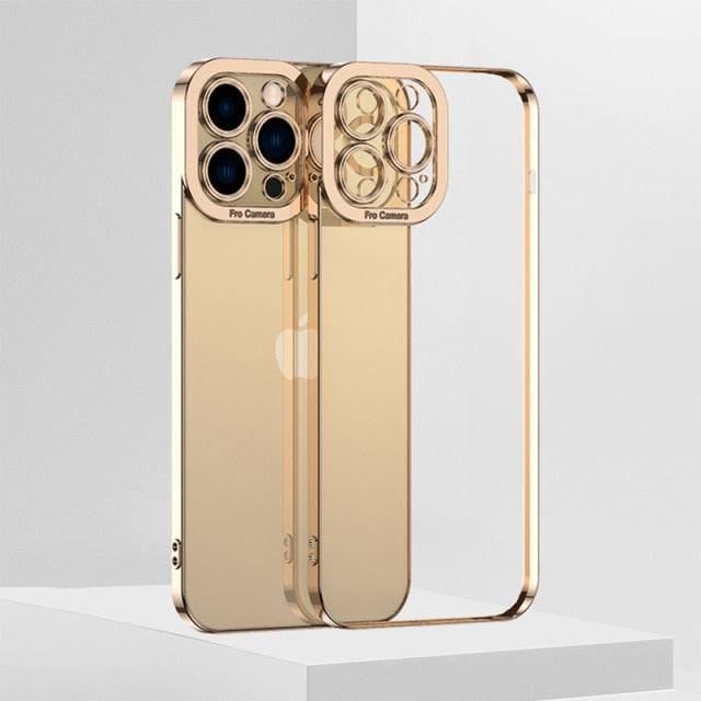 Luxury Plated Transparent TPU Silicon Phone Case - Box-Fresh Protection with a View - Gold / For iPhone 13 Mini - sky-cover