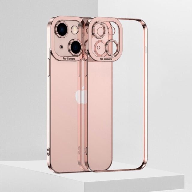 Luxury Plated Transparent TPU Silicon Phone Case - Box-Fresh Protection with a View - Pink / For iPhone 13 - sky-cover