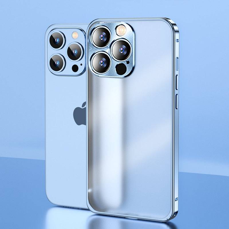 Luxury Square Metal Frame iPhone 13 cases backplane Shockproof Cover - sky-cover