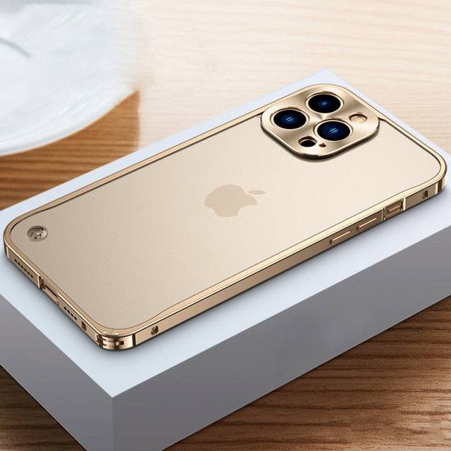 Luxury Square Metal Frame iPhone 13 cases backplane Shockproof Cover - Gold / for iphone 12 Pro - sky-cover
