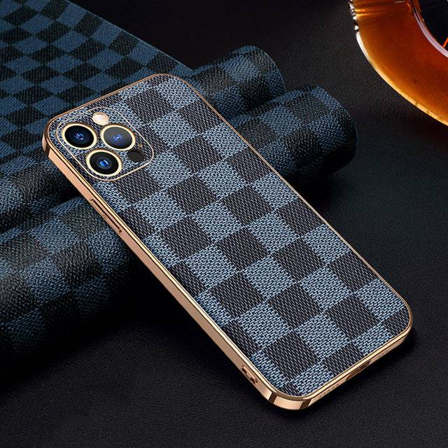 Luxury Grid Leather Square Phone Case For iPhone 11 12 13 Pro Max XR XS 7 8  SE