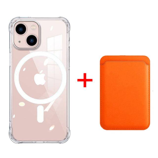 MagSafe® Magnetic Wireless Charging Case Magnetic Card Holder Wallet - For iPhone 13 / Case Orange Bag - sky-cover